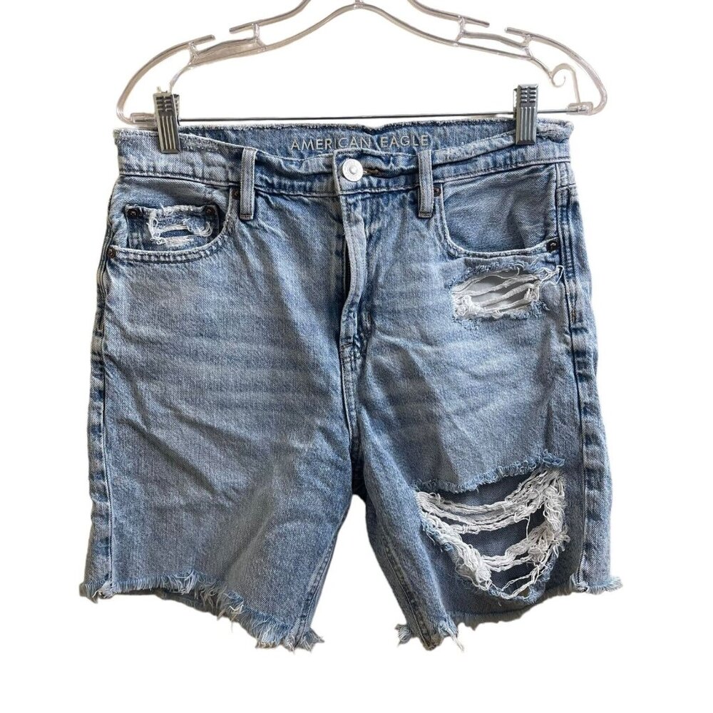 American Eagle Skater Short Women Size 4 Blue Cotton Distressed Belt Loop Denim